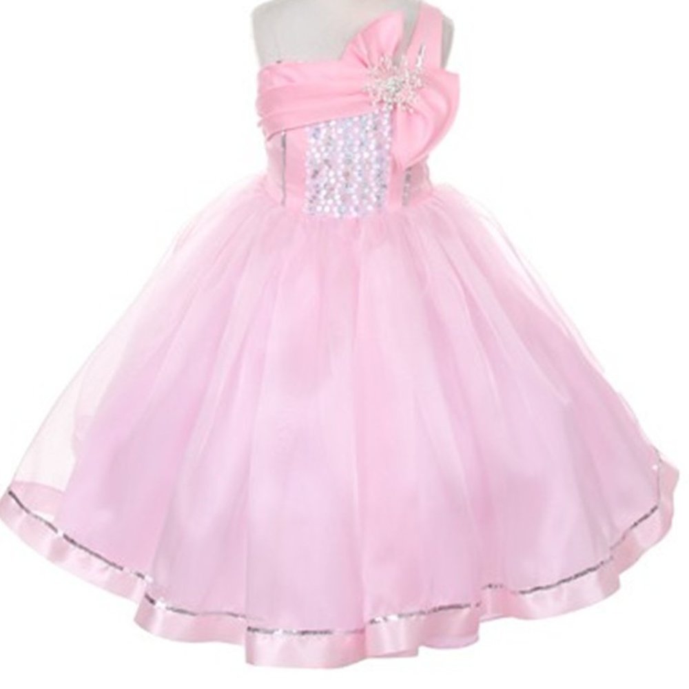 Big Girls One Shoulder Satin Organza Wedding Party Flower Dress Pink Blush 12